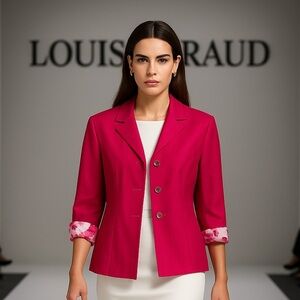 Louis Feraud hot pink blazer jacket button front designer Size 12